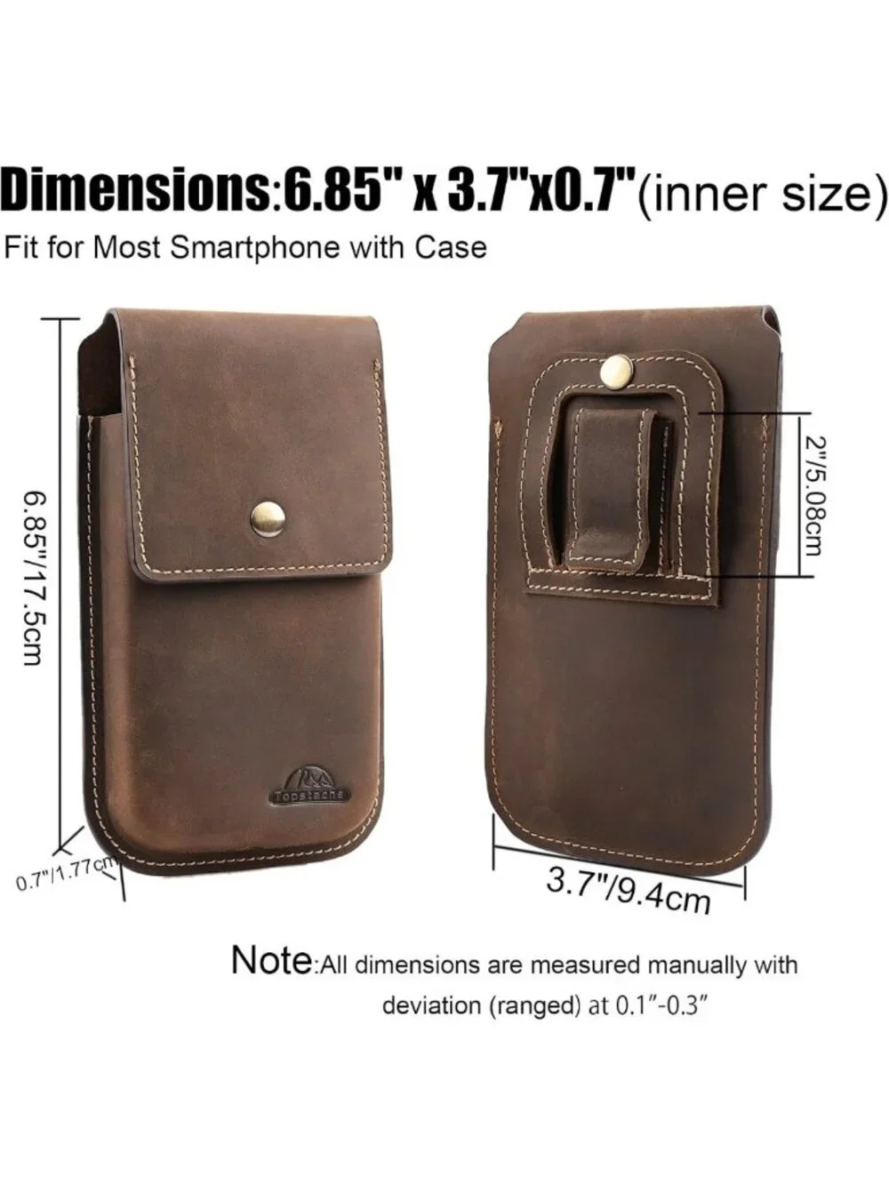 Leather Phone Holster for iPhone & Galaxy - Belt Clip Case, XL Dark Brown Pouch